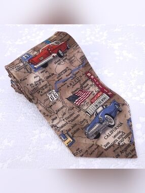 Vintage TANGO Max Raab Silk Tie Route 66 Americana Series 58" x 4"